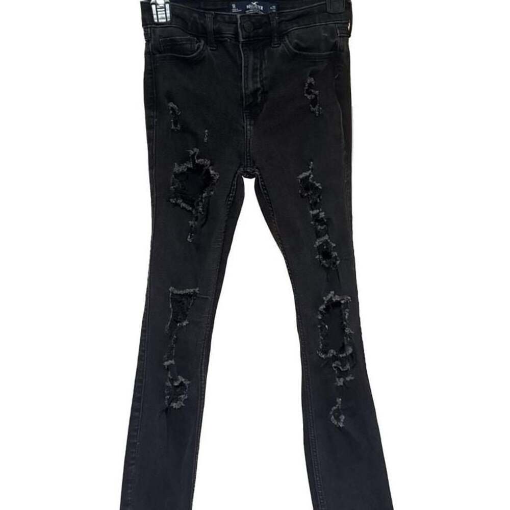 Hollister High Rise Super Skinny Jeans Womens 1R Black Distressed Denim Zip Fly